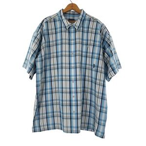 Patagonia Men’s XXL Organic Cotton Blend Plaid Short Sleeve Button Up Shirt Blue